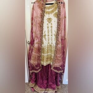 Designer inspired dress with ghagra under. Indian Pakistani outfit. Size Large